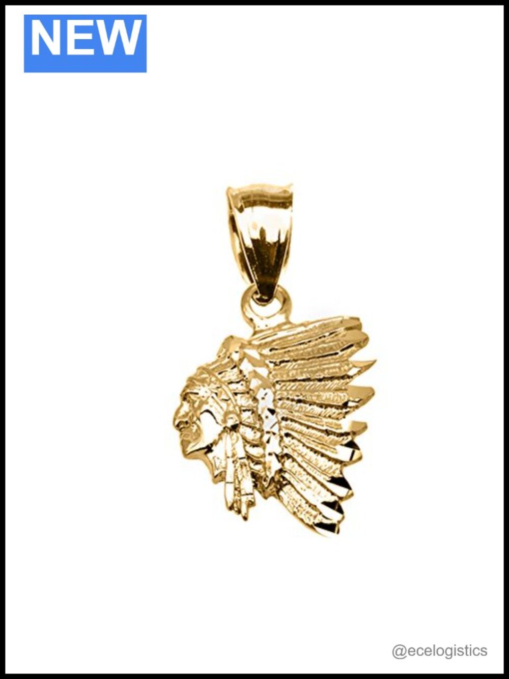 Native American Chief Head Pendant 10k Yellow Gold